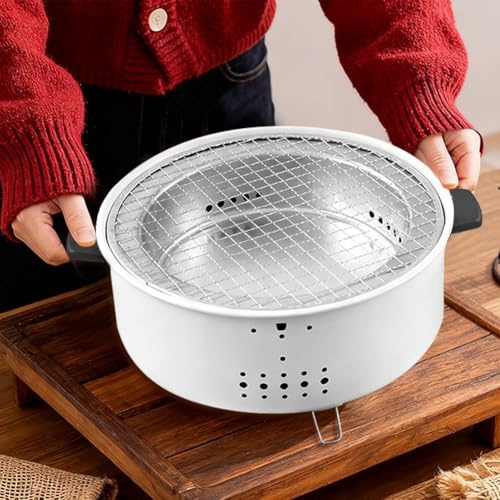 Poêle à charbon en acier inoxydable pour barbecue et thé avec grille amovible et poignées résistantes à la chaleur, convient pour l'intérieur et l'extérieur (C)
