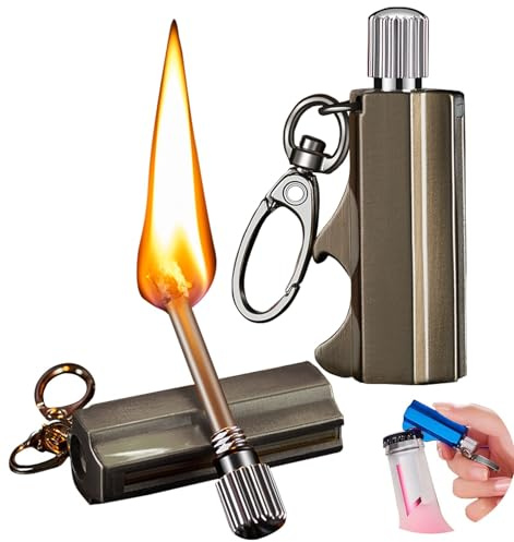 Permanent Match Lighter - 2pack Forever Waterproof Fire Starter with Flint Striker, 10,000+ Uses | Camping, Hiking, Outdoor Gear [Bottle Opener/Metal Keychain](Silver)