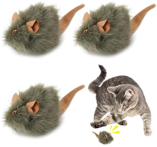 ZDQC 3 Stück Katzenspielzeug Maus mit Quietschgeräusch,Interaktives Katzenspielzeug,Katzenspielzeug Selbstbeschäftigung,Mauskuscheltier,Maus für Katenrassen,Interaktives Spielzeug für Katzen
