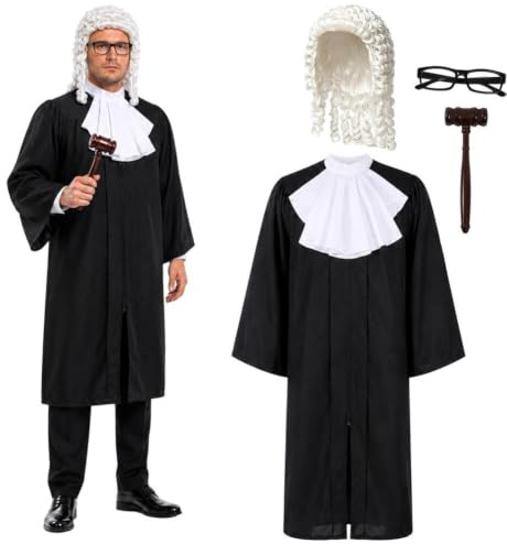 Keuyeo Medeltida domare cosplay set med 5 delar, vuxen advokatdräkt, perfekt för rollspel i domstol eller halloweenfester.