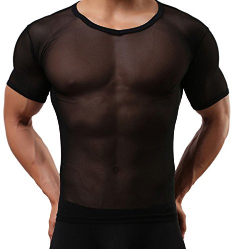 Panegy Herren Sexy Transparent T Shirt Glatt Gaze Slim Fit Tops Unterwäsche Reizwäsche Herstellergröße M/EU S Schwarz