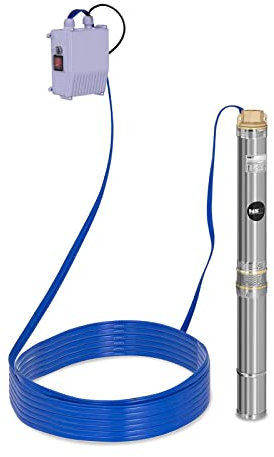 MSW Brunnenpumpe 230 V 3800 L/h 250 W Edelstahl Fördertiefe: 26 m mit Rückschlagventil, 20 m Kabel und Schaltkasten mit Überstromschutzschalter Tiefbrunnenpumpe Tauchpumpe Rohrpumpe