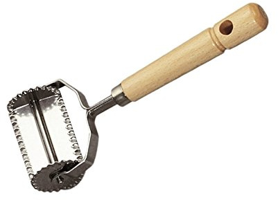 Tredoni 6cm Tortelloni Fluted Square Dough Cutter Roller (Square – Fluted) | Multi-Cut Pasta Roller, Stainless Steel Cutter; Wooden Handle; Easy Rolling, Making Ravioli/Pastries/Dumplings/Pizza Pockets