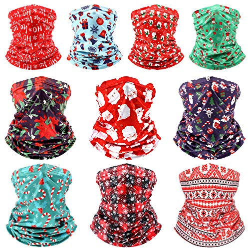 10-6-4 Piece Christmas Neck Gaiter Balaclava Bandana Santa Claus Face Covering Scarf for Adults & Children