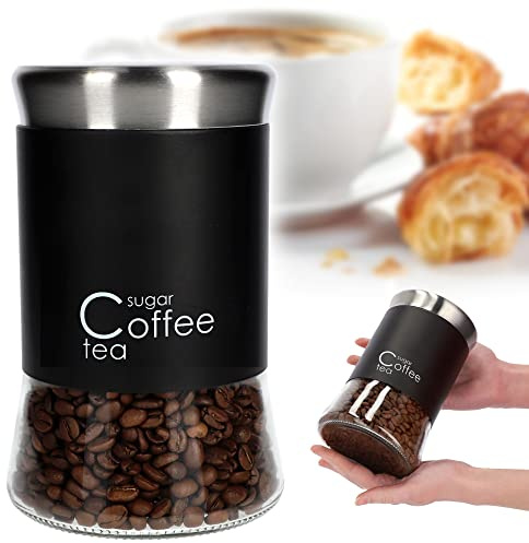 KADAX Glasbehälter, Behälter für Kaffee, Blättertee, Kaffeebehälter, Teebehälter, Zuckerbehälter, Frischhaltedosen, Vorratsdosen (1000ml, schwarz)