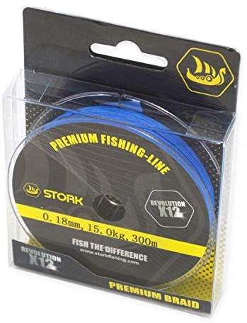 Stork Revolution, 12-Fach geflochtene Premium Angelschnur 300m (Blau, 12.5 kg / 0.14 mm)