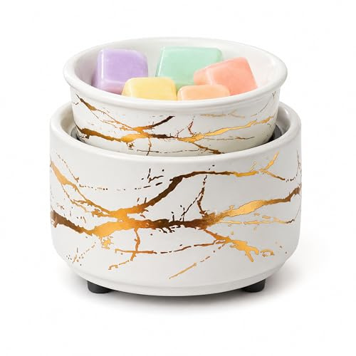 PALANCHY Scaldacera in ceramica con piastra riscaldante per candele, bruciatore 3 in 1 per olio profumato, bruciatore elettrico per cera profumata, scaldabagno per candele in oro bianco, scaldabagno