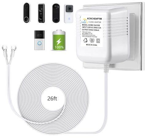 Video doorbell Special Power Transformer, 18V500MA Ring doorbell Power Adapter, Compatible with Ring, Nest, Eufy, Wyze, Arlo Wireless Video doorbell (with 315in Cable White)