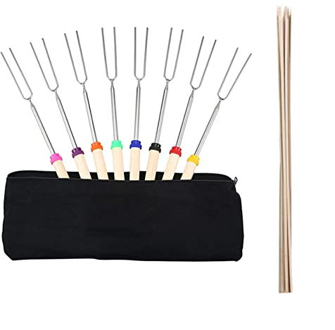 Stück 32 Zoll Grillgabel Edelstahl Marshmallow Bratstab Teleskopspieß for Hot Dog BBQ Picknick Camping (Color : 8 and 2 Set) (8 and 2 Set)