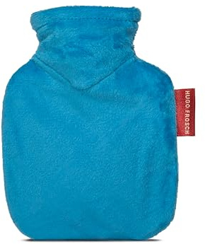 Hugo Frosch Mini-Wärmflasche 0,2 l mit samtig-weichem Veloursbezug Blau | kleine Mini-Bettflasche Made in Germany, auslaufsicher & langlebig, mit kuscheligem Überzug, abnehmbar & waschbar