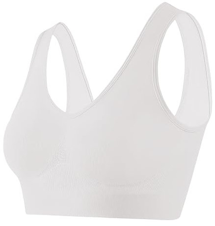 ShopMCR 1 or 3 Pack Seamless Women’s Sports Bra – Non-Padded, Wireless Yoga Bralette for Sleep & Gym (L, 1, WT) White