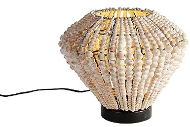 Qazqa Oriental Lámpara de mesa oriental beige con cuentas - Moti Madera/Acero Redonda Adecuado para LED Max. 1 x 40 Watt