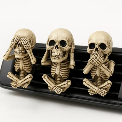 3 Pack of Skull/Skeleton Design In Car Air Fresheners | Vent Clip Design | Fill with Essential Oils | Universal fit to any Car | Funny Cute Goth Vehicle Interior Accessory | Detailed Faces