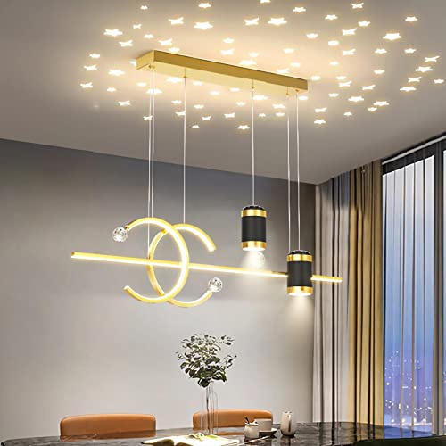 Esszimmerlampe LED Esstisch Lampe Moderne LED Pendelleuchte Dimmbar mit Fernbedienung Hängeleuchte Esszimmer Höhenverstellbar Kronleuchter für wohnzimmer Schlafzimmer Küche Büro (Gold, L100cm)