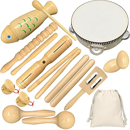 Holz Musikinstrumente Set für Kinder, Kleinkinder und Baby, Ulifeme 17 Stück Instrumente Kinderspielzeug Ab 3 Jahre, Reines Holz Percussion Musikinstrumente Spielzeug & Musik Rhythmus Instruments Set