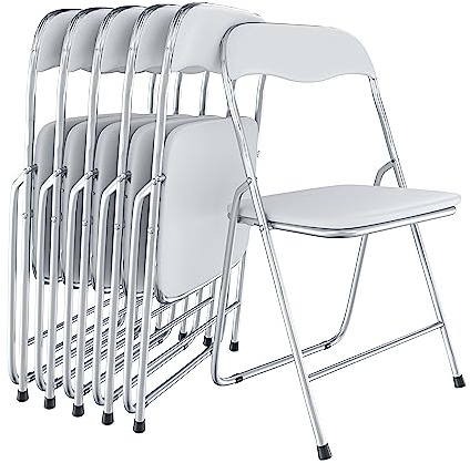 Set da 6 Sedie Pieghevoli Slim in Metallo, Comode Sedie Salvaspazio Portatili per Interno Esterno Ufficio Casa Campeggio Giardino Ospiti con Seduta Imbottita Design Moderno 44 x 44 x 78 cm (White)