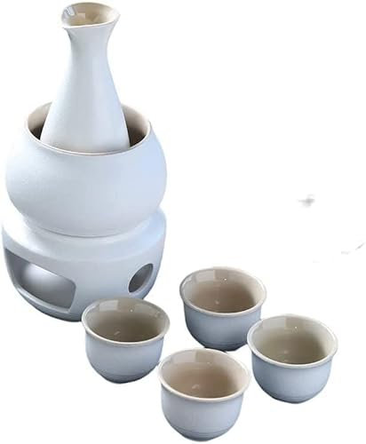 Geschenk for Bierbecher, traditionelles Sake-Set, Sake-Set und Tassen mit Stövchen, traditionelles japanisches Porzellan, heißes Saki-Getränk, 7-teilig, inklusive 1 Herd, 1 Warmhalteschüssel, 1 Sake-F