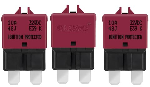 GLOSO flachsicherungen Autosicherungen Sicherungen für KFZ Auto Wohnmobil Boot Motorrad Manuelles Zurücksetzen 3 Stück 10A E39