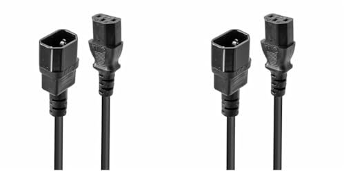 Lindy 2m IEC C14 to IEC C13 Extension Power Cable, Black/Kettle Lead (Pack of 2)