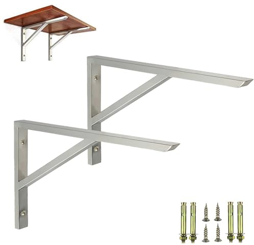 2 Stück Regalwinkel Schwerlast Regalhalterung Edelstahl Dreieckig Regalträger Dicke 13 mm Metall Regalhalter für Wandmontage,für Wohnzimmer Büro,mit Schrauben,Silber (400mm x 250mm)