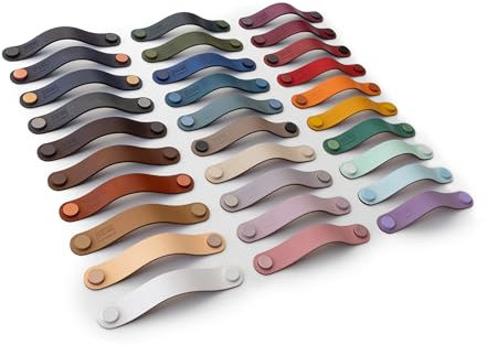Möbelgriffe aus Leder - Ledergriffe in 30 Farben/Handmade Schrankgriffe für alle Möbel/Maßangefertigte Schubladengriffe/Pflegeleichte Kommodengriffe (128mm)