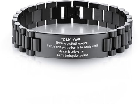 INBLUE Personalisiertes Armband für Papa Männer - Gravierte Namen Text Foto Herren Gliederarmband Geschenk zum Geburtstag Jahrestag Vater Ehemann Opa Sohn Freund - A3
