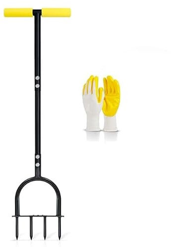 Vencier Lawn Spike Aerator - Non-Slip T-Handle, Four 9cm Solid Steel Spikes, 96cm - Ideal for Compacted Soils and Lawns
