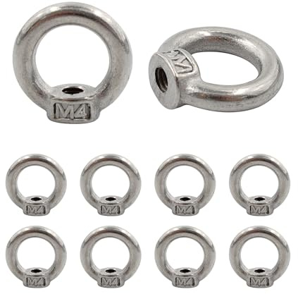 AUXBC 10PCS M4 Lifting Eye Nut, Stainless Steel Lifting Eye Threaded Nut Fastener, Hardware Ring Shaped Eye Bolt, 19mm/0.74inch OD