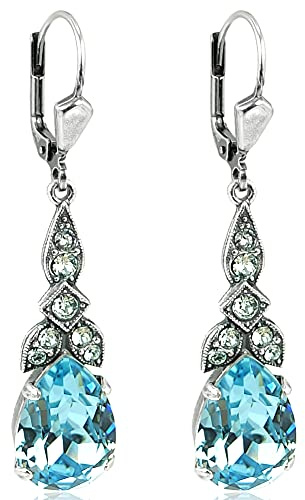 Silber Ohrhänger Jugendstil Markenkristalle Aquamarine Damen-Ohrringe NOBEL SCHMUCK