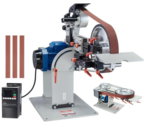 Lijadora de banda VEVOR, pulidora de banda de velocidad variable de 72 x 2 pulgadas con VFD, afilador de cuchillos de 1500 W con 3 moldes de pulido y 3 bandas de lijado para trabajar metales
