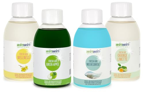 winwinCLEAN® 4 x fresh AIR 250ml Raumluftdeo I Luftreinigungs-Konzentrat | Für Luftreiniger, Air Purifier & Raumluftreiniger mit Wasserfilter I Entfernt Pollen, Staub, Tierhaare, Schimmel, etc.