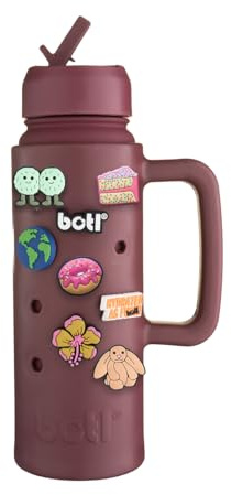 BOTL – Epic Jug - Personalised Stainless Steel Water Bottle, Leakproof Straw Lid, Insulated Bottle, 21oz 700ml Sports Cap with Internal Straw, Personalisable Bottle - Cherry