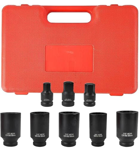 yoivkgo Set 8 pièces pour clé à choc | Entraînement carré 30-36mm + douilles 14/17/19mm | Design 12 pans | 12,5mm (1/2'') | Acier chrome-vanadium | Outil lourd pour automobiles et pneumatiques