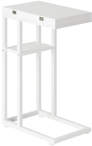 HOOBRO Fällbart sidobord, C-format soffbord med förvaringsutrymme, soffbord, utrymmesbesparande, enkel installation, för vardagsrum, sovrum, små rum, vit EWW29SF01
