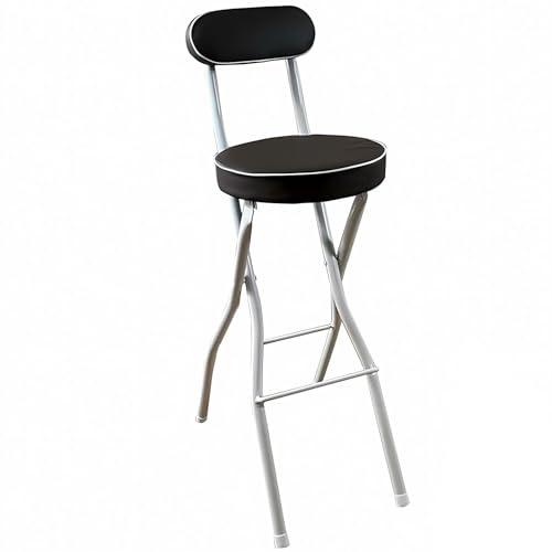 70cm Sgabello da Bar Pieghevole Portatile Alto con Schienale e Imbottitura in PU, Sgabello Pieghevole Alto da Bancone per Adulti Cucina Isola Chitarra(Black-White,55cm/22in)