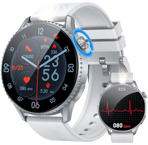 Montre Connectée Homme Smartwatch ECG: 1.56 AMOLED Écran Ronde Montre Hommes avec Appel Bluetooth Lampe de Poche LED Fitness Tracker 50+ Modes Sportifs Moniteur de HRV Smart Watch pour Android et iOS
