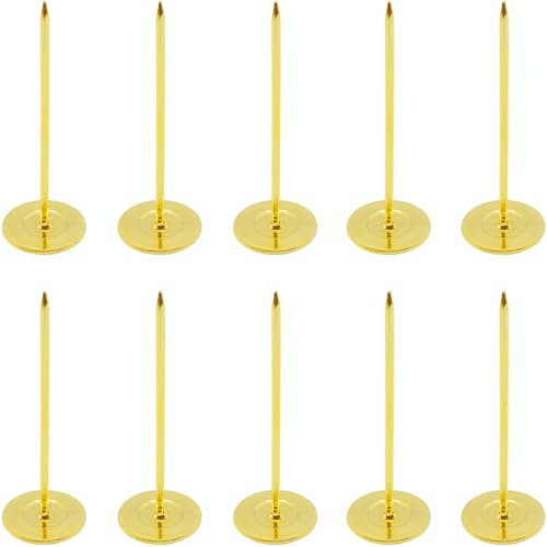 10 chiodi lunghi per tappezzeria, 18 mm x 50 mm, chiodi a testa piatta per mobili, puntine per pollice, puntine in metallo, per mobili, divani, testiere, decorative, oro, 1,8 x 5,1 cm