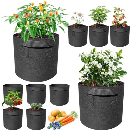 10 Piezas Bolsas Plantas Tela no Tejida 10 Galones con Asas, Saco Plantación Reutilizables para Interior y Exterior, Maceta Cultivopara Patatas, Tomates, Verduras, Hierbas, Frutas, Fresas, Zanahorias