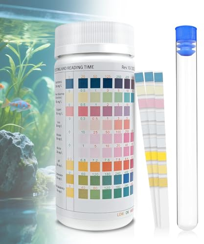100 x 9-i-1-testremsor för akvarium - pH-snabbtest, vattenhårdhet och 7 parametrar - för akvarier, bassänger och pooler - viktigt tillbehör för akvarister