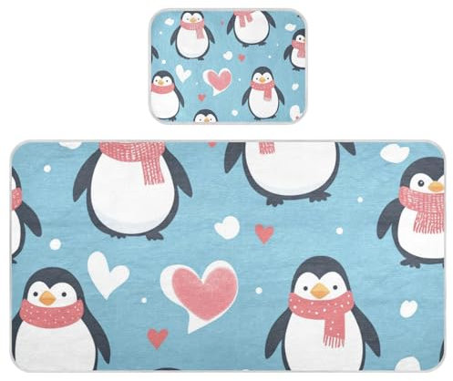 Kühlende Baby-Matratze mit weihnachtlichem Pinguin-Herz, 71,1 x 132,1 cm, wiederverwendbare Betteinlagen, Einweg für Babys und Kleinkinder