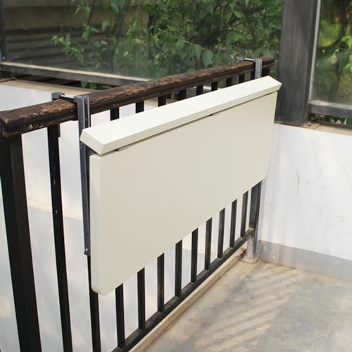 ACRaBoss Balcony Table Hanging Railing, Folding Deck Rail Deck, Wall-Mounted Adjustable Bar Table, Space Saving Outdoor Side Table for Patio Porch/White/120 * 40Cm