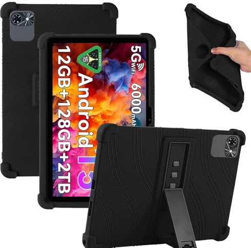 KZIOACSH Case for TABWEE T80 Android 15 Tablet 10 Inch/TABWEE T80 10.1inch, Lightweight Shockproof Soft Silicone Reinforced Corners Anti-Drop Anti-Scratch Tablet Cover with Adjustable Kickstand,Black