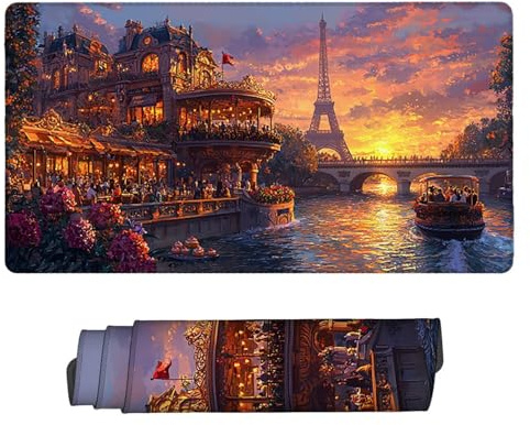 Large Game Tapis de Souris La Tour Eiffel avec Base en Caoutchouc Antidérapant Extended XXL Long Clavier Pad de Table Grand Tapis Souris, pour Personnel Bureau, Accessoires Gaming 100 x 50 cm k-3