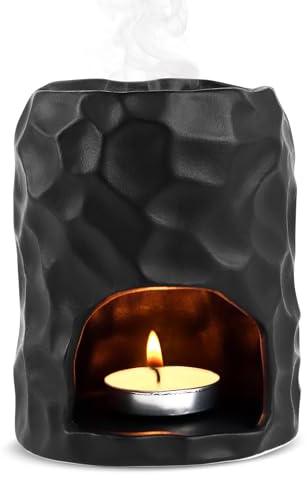 Duftlampe Teelicht | Duftlampe für ätherische Öle | Duftlicht Lampe | Aromalampe | Öl- und Wachsdiffusor | Räucherstövchen für Duftwachs und Duftöl (Matt Schwarz)