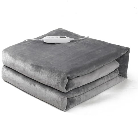 Brigros - Coperta riscaldante elettrica 110W, 220V, Cavo 2 m – Ideale per Letto e Divano (Grigio 160x120 cm)