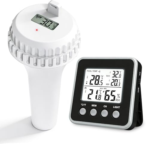 Trådlös pooltermometer, trådlös digital termometer, pooltermometer flytande termometer, vattentermometer trådlös LCD-display för pool bubbelpool akvarium badkar spa batteridriven