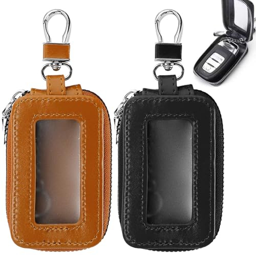 BAUCH 2PCS Étui en cuir pour clé de voiture,TransparentÉtui pour clés de voiture,Housse de protection zippée,rangement sécurisé pour hommes,femmes