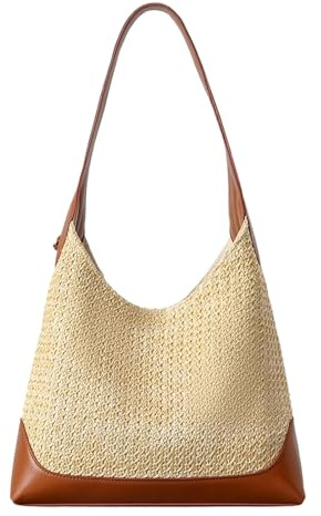 Stor vävd stråväska för damer, handväska i bohemisk stil Raffia axelremsväska för semester och utflykter