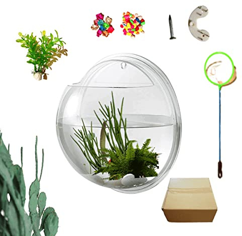 Wall Mounted Fish Tank, Wall Hanging Fish Bowl, Wall Fish Bubble Tank, Wall Aquarium Clear Acrylic Plant Bowl, Wall Planter Flower Pot, Wall Beta Fish Hotel. Creative Home Decoration (11.6 inches)