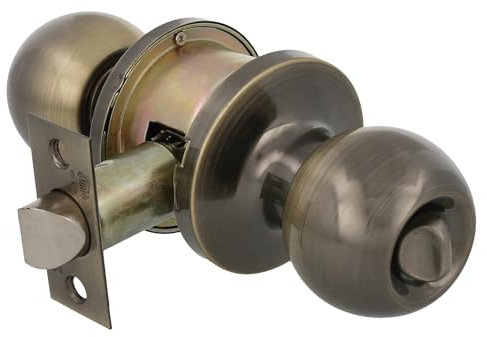 Amig - Juego de pomos tipo bola, Sistema de Emergencia Exterior y Condena Interior, Picaporte de entrada 60/70 mm, Canto cuadrado, Latón, Cuero, Puerta Interior de 35 a 45 mm